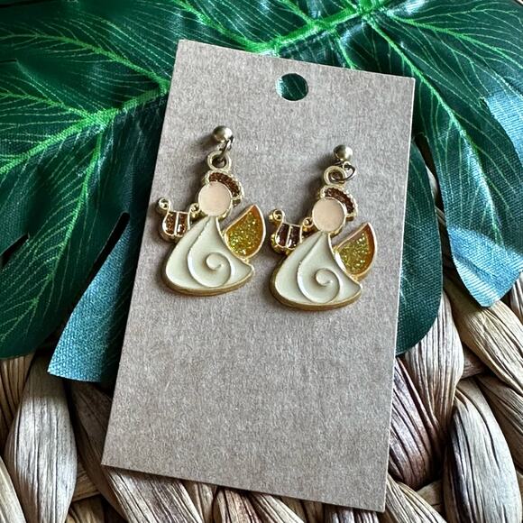 BOGO FREE Christmas enameled Angel Dangle VTG earrings - Picture 2 of 3